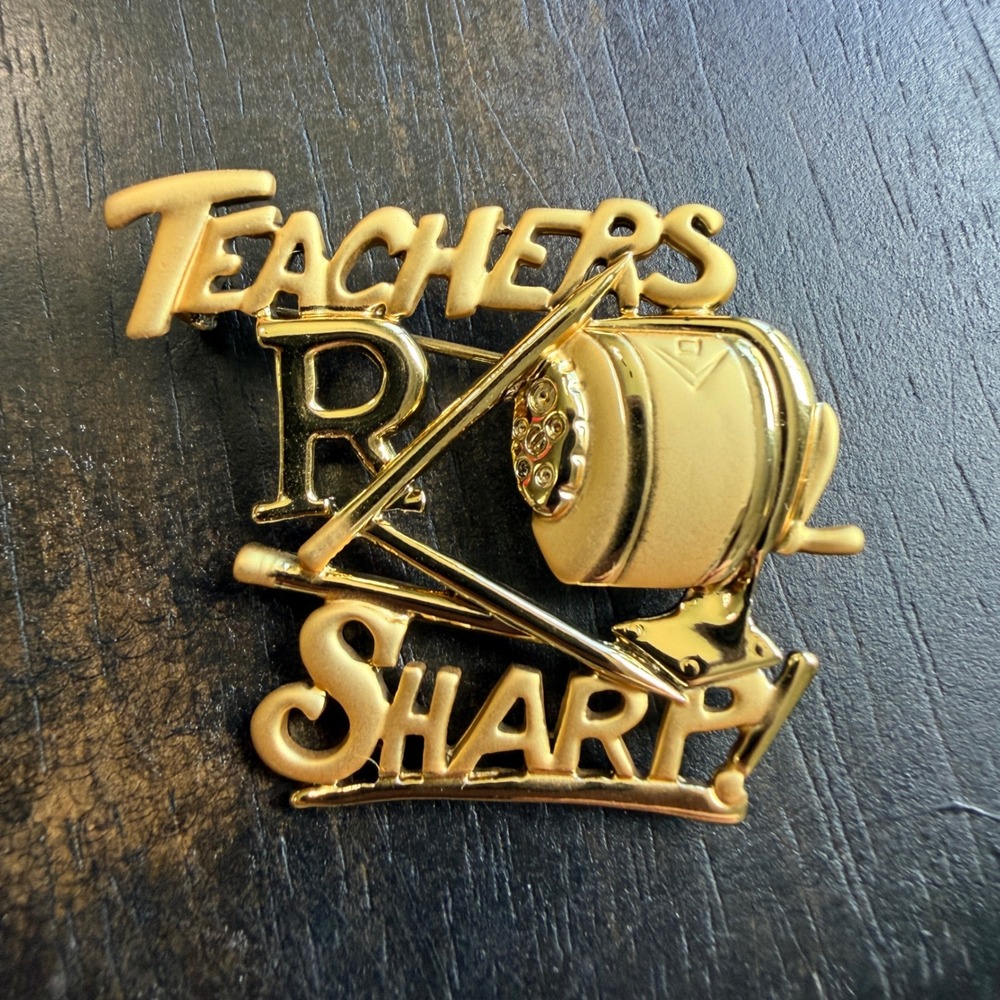 Vintage AJC‎ Teachers R Sharp Apple Computer Brooch Pin Gold Tone 1980s